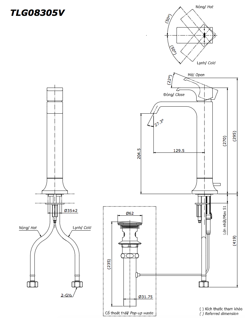 Vòi lavabo nóng lạnh GC TOTO TLG08305V - 6