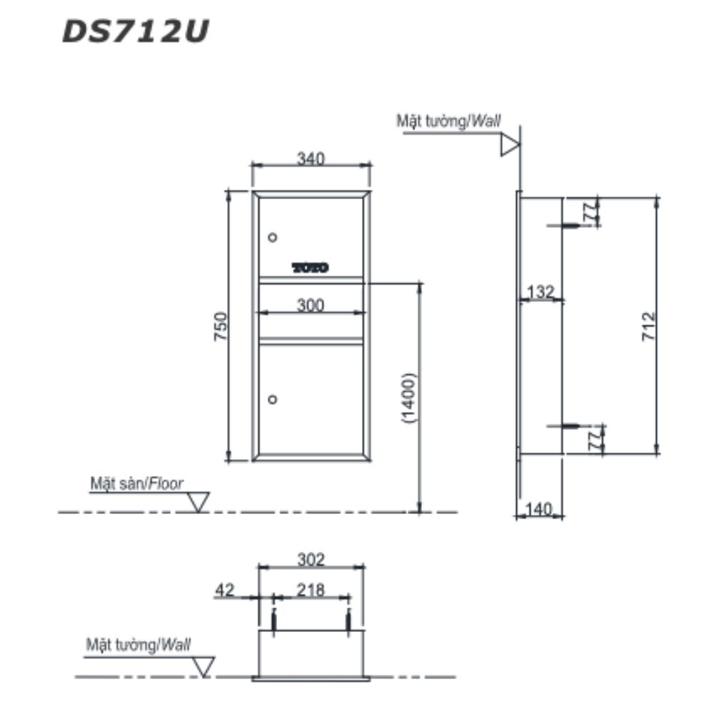 Tủ âm tường đựng giấy và thùng rác kết hợp TOTO DS712U - 2