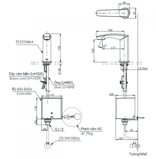 Vòi lavabo cảm ứng TOTO TLE22006A - 8