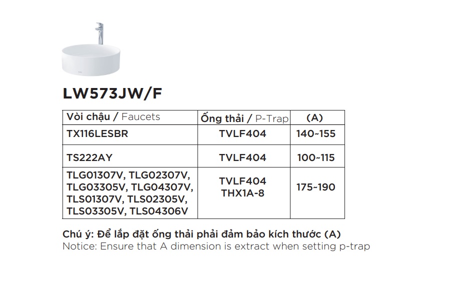 Chậu rửa lavabo đặt bàn TOTO LW573JW/F