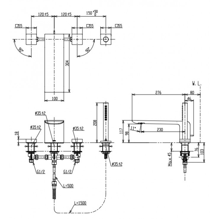 Vòi xả bồn tắm TOTO TBP02202AA nóng lạnh kèm tay sen - 3