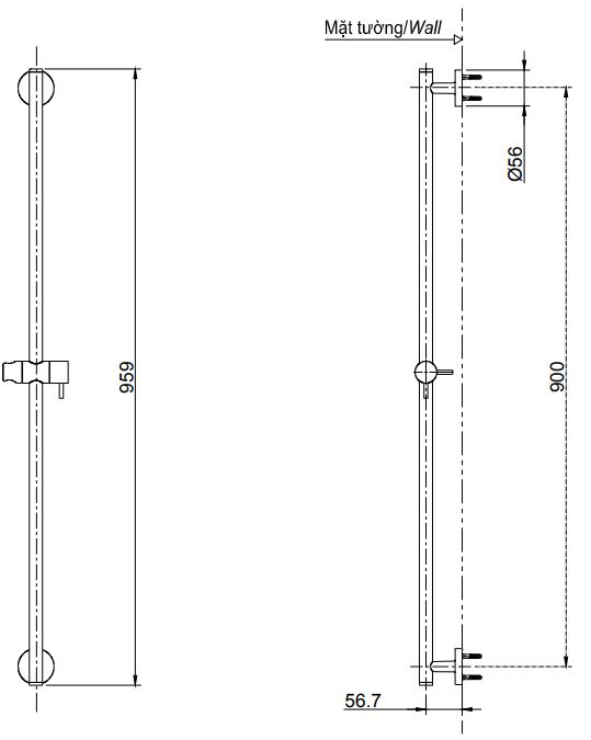 Thanh trượt sen tắm TOTO TBW01015B (959 mm) - 5
