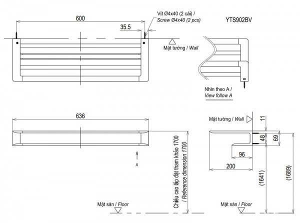 Thanh vắt khăn 2 tầng TOTO YTS902BV - 7