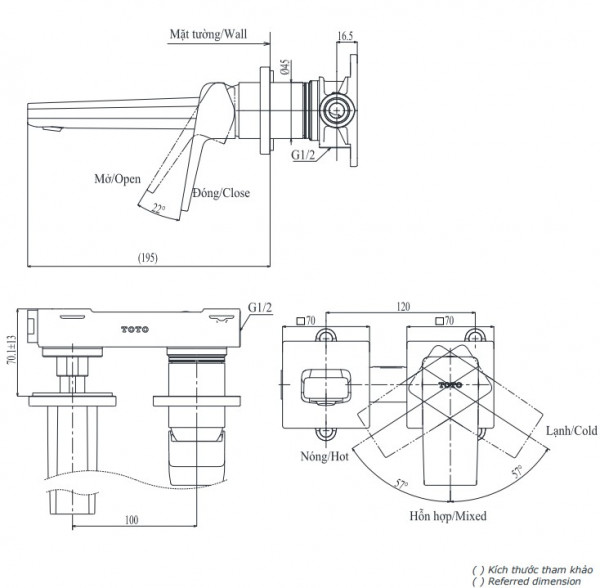 Vòi lavabo nóng lạnh gắn tường GB TOTO TLG10307BB (TLG10307B) - 3