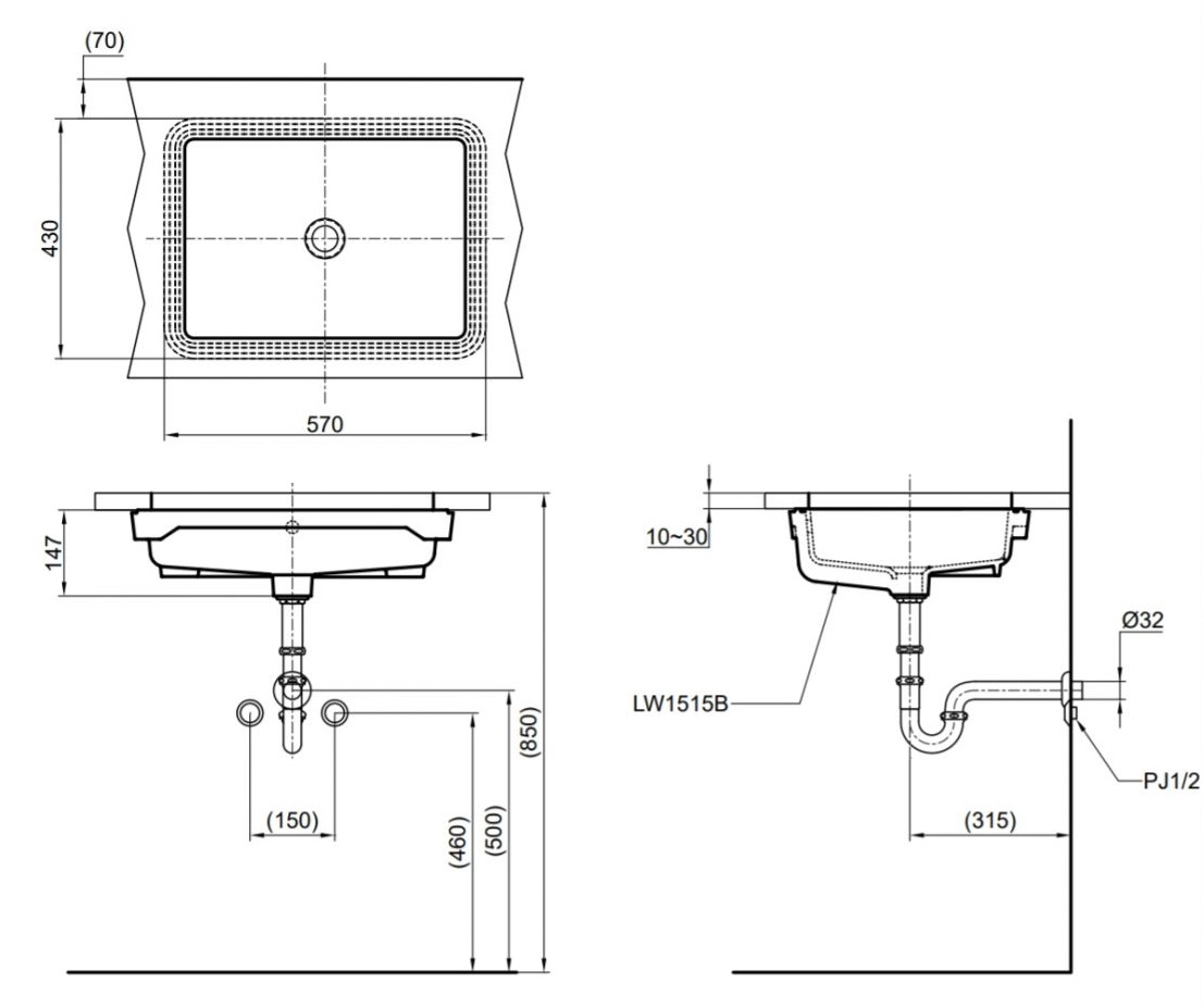 Chậu rửa mặt lavabo âm bàn TOTO LT1515#XW - 11
