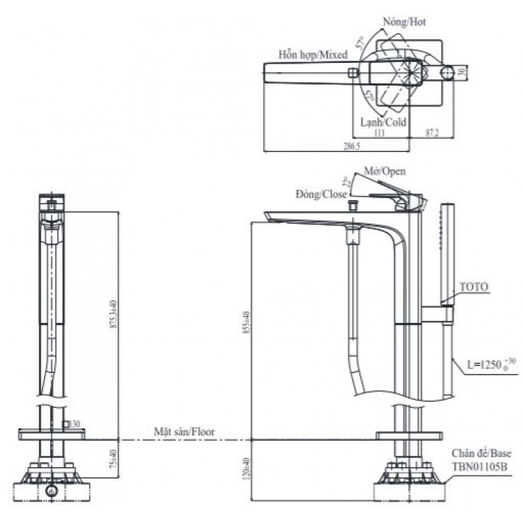Vòi xả bồn tắm TOTO TBG07306AA nóng lạnh - 12