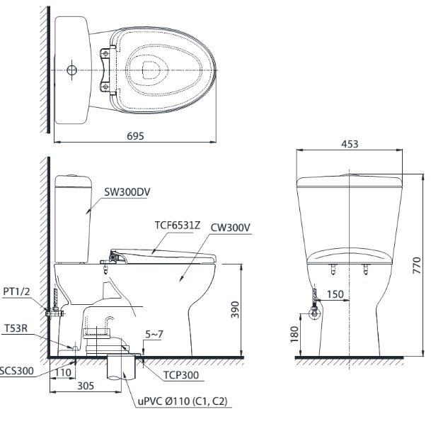 Bồn cầu nắp rửa điện tử TOTO CS300DRW6 - 12