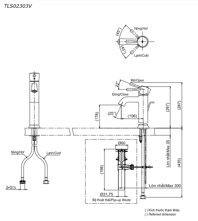Vòi lavabo nóng lạnh LN TOTO TLS02303V - 6