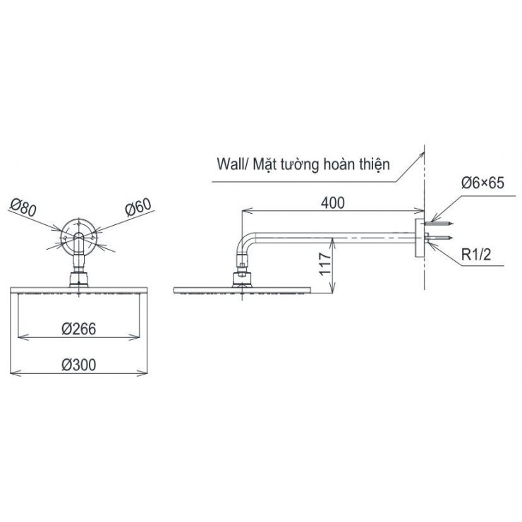 Bát sen tắm gắn tường TOTO TBW07003A (tròn, 300 mm) - 19