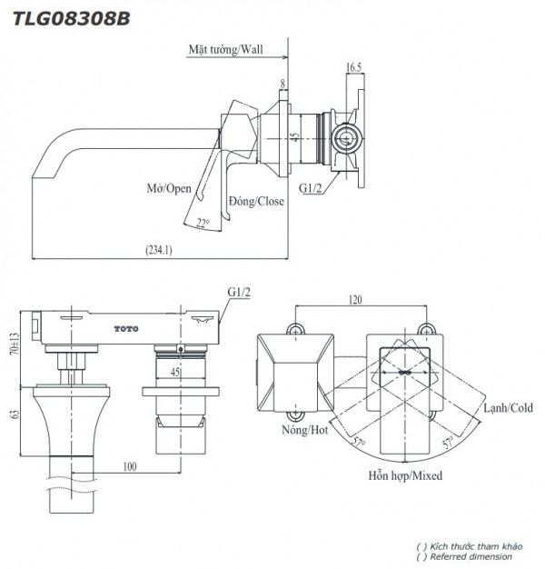Vòi lavabo nóng lạnh gắn tường GC TOTO TLG08308BA - 7