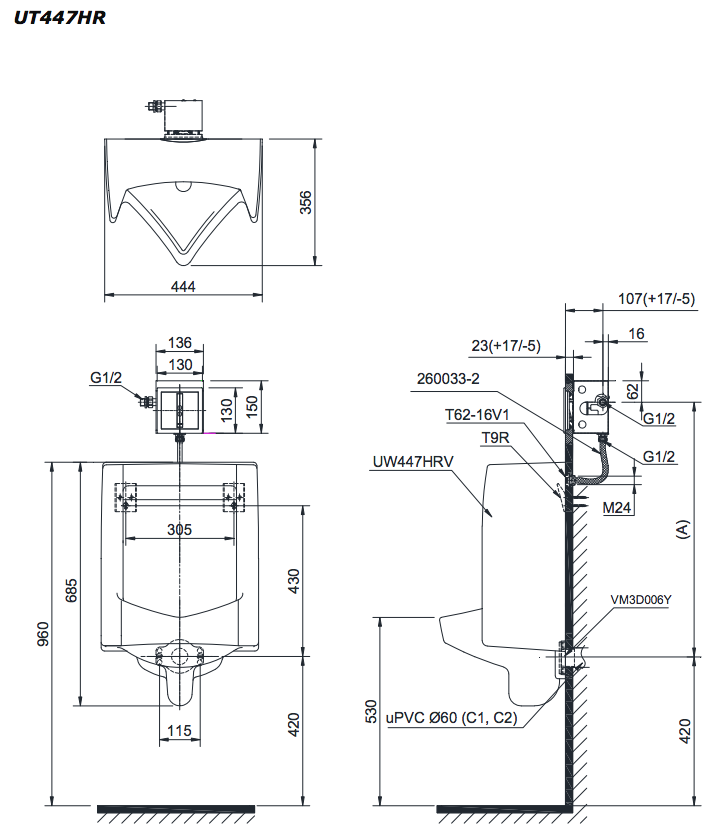 Bồn tiểu nam TOTO UT447HR treo tường - 2