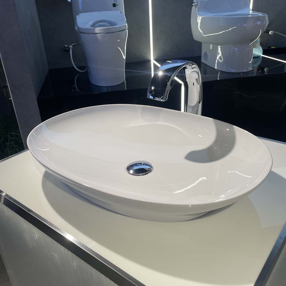 Chậu lavabo đặt bàn TOTO LT4706#XW (LT4706XW) trắng bóng vành mỏng Linear Ceram - 4