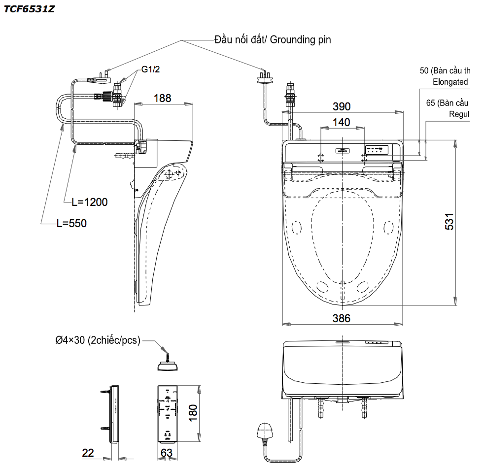 Nắp rửa điện tử Washlet TOTO TCF6531Z (W6)