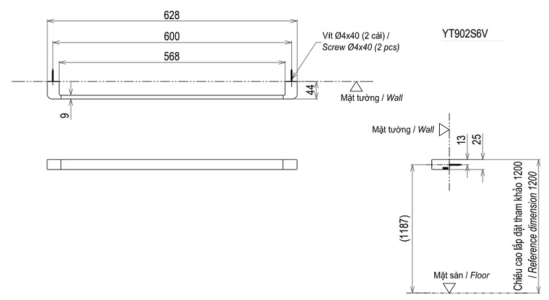 Thanh vắt khăn đơn TOTO YT902S6V
