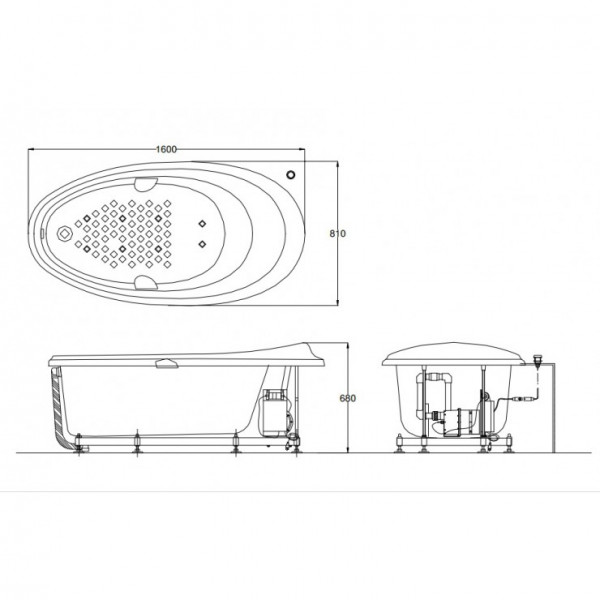 Bồn tắm massage TOTO PPYB1610RHPTE#S ngọc trai 1m6 tay vịn - 2