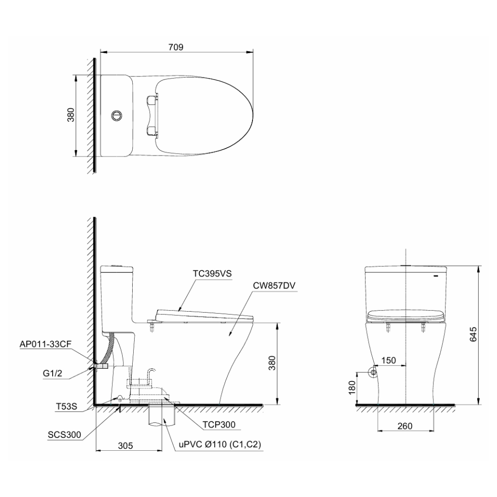 Bồn cầu 1 khối TOTO MS857DT10 nắp đóng êm TC395VS - 9