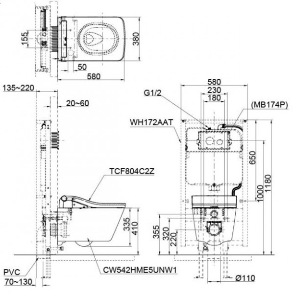 Bồn cầu treo tường điện tử SW (giấu dây) xả tự động TOTO CW522EA TCF804C2Z WH172AAT MB171M - 12