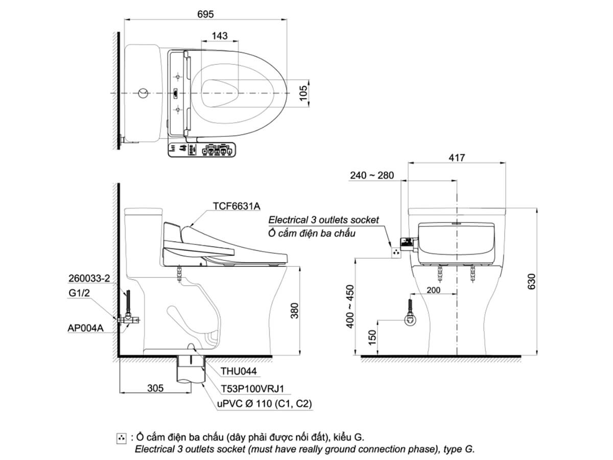 Bồn cầu TOTO nắp rửa điện tử MS855DW7
