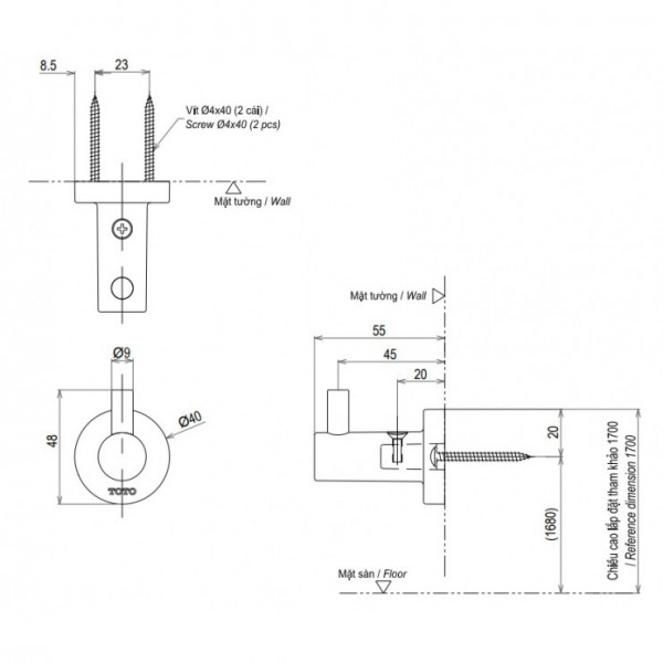 Móc áo L tròn TOTO YRH406V - 6