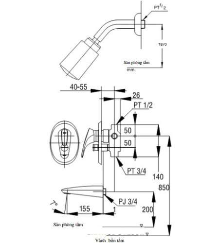sen tắm âm tường TOTO TS322A TS602#CR nóng lạnh - 2