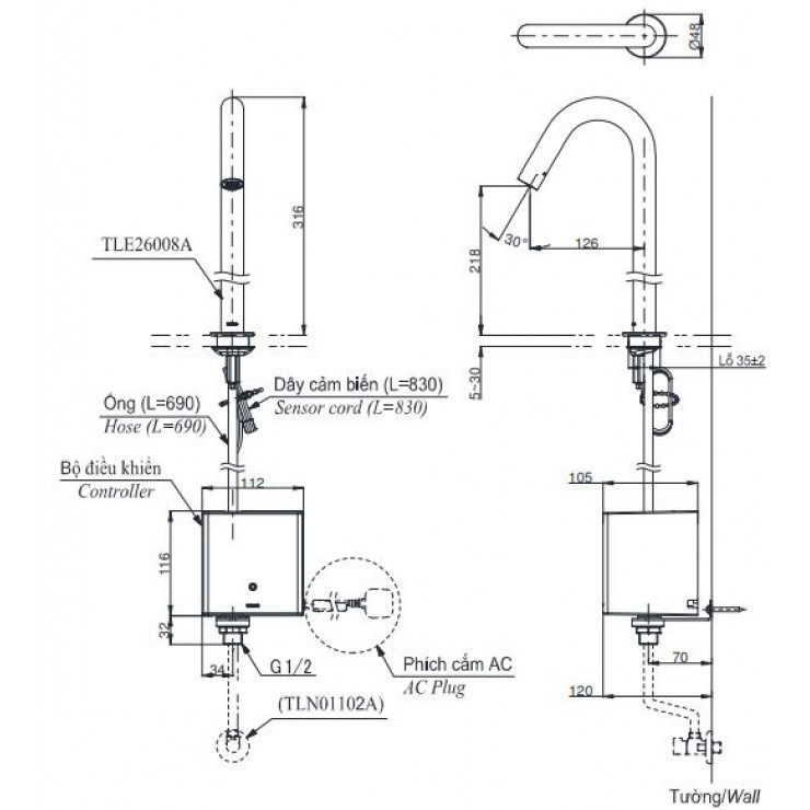 Vòi lavabo cảm ứng TOTO TLE26008A