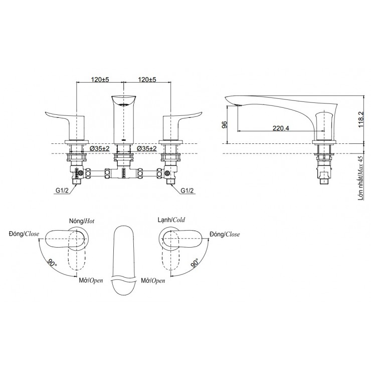 Vòi xả bồn tắm TOTO TBG01201BA nóng lạnh