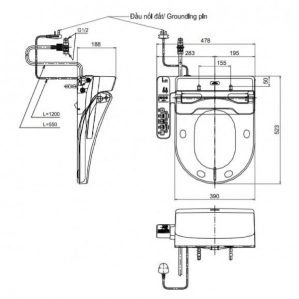 Nắp rửa điện tử Washlet TOTO TCF6632A (W8) - 4