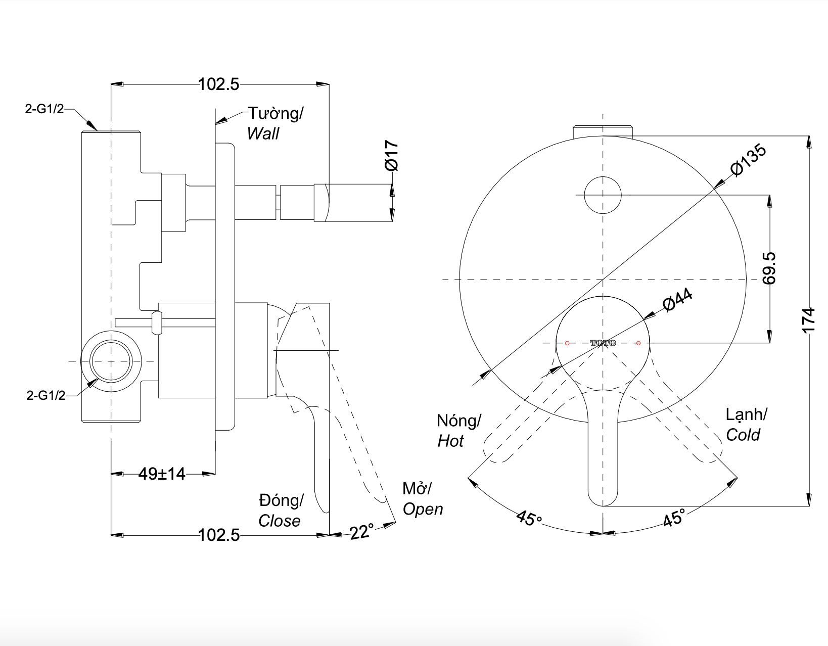 Van gật gù điều chỉnh nóng lạnh kèm nút chuyển hướng TOTO TBS01304B - 2