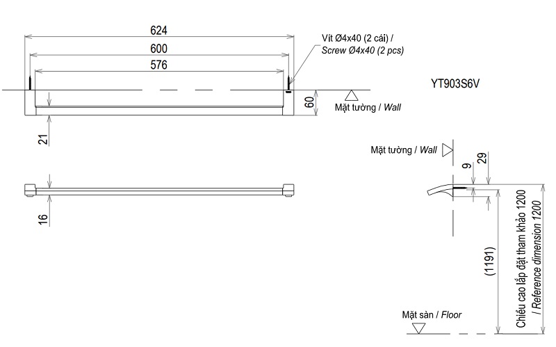 Thanh vắt khăn G vuông TOTO YT903S6V
