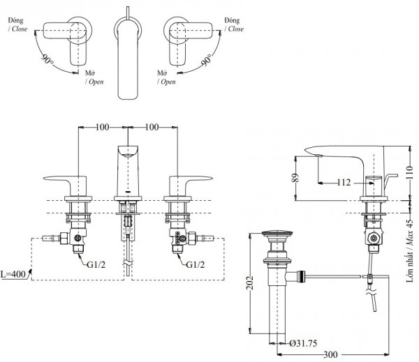 Vòi lavabo nóng lạnh GA TOTO TLG04201BB (TLG04201BA) - 8
