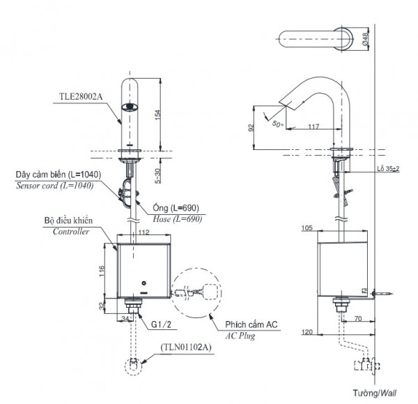 Vòi lavabo cảm ứng TOTO TLE28002A TLE03502A1 TLN01102A (nước lạnh - tái tạo năng lượng) - 10