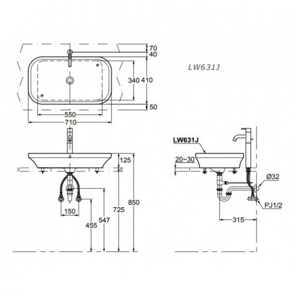 Chậu rửa lavabo đặt bàn TOTO LW631JW/F - 2