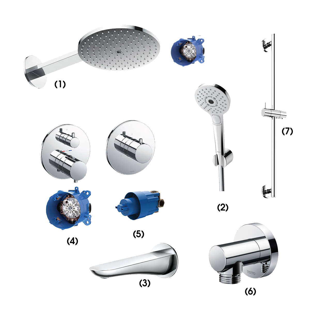 Set sen tắm âm tường 3 đường nước nhiệt độ TOTO GLOBAL FITTINGS TBW01005B