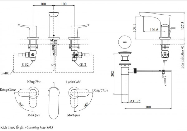 Vòi lavabo nóng lạnh GO TOTO TLG01201BB (TLG01201B) - 3