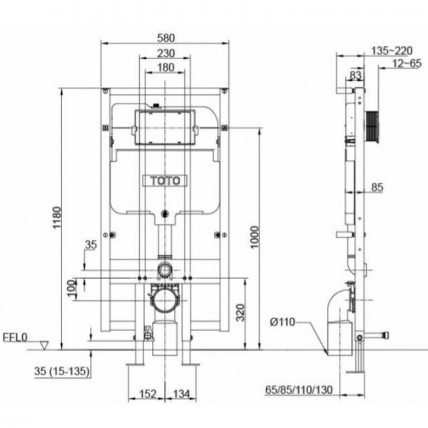 Két nước âm tường TOTO WH172AT 4.5/3L (lắp nắp giấu dây) - 2