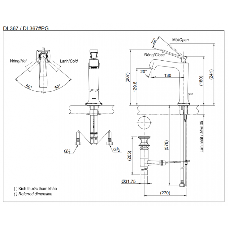 Vòi lavabo nóng lạnh TOTO DL367#PG