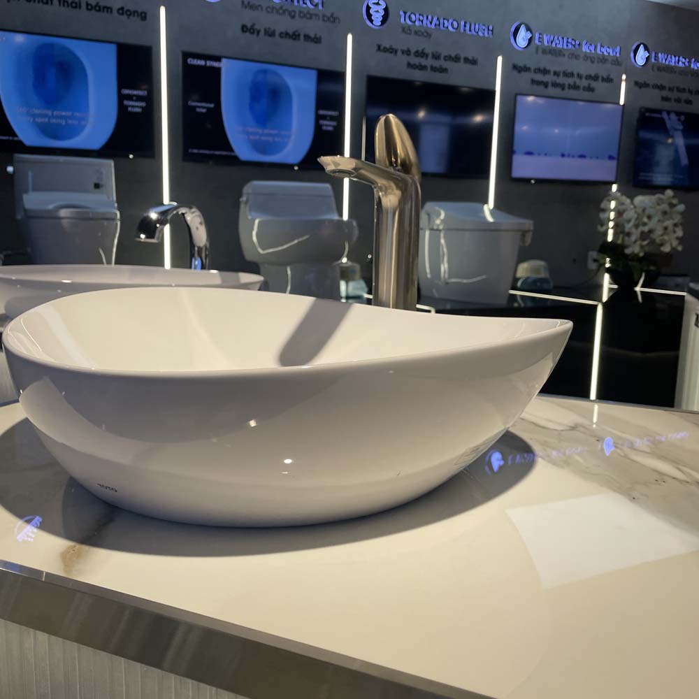 Chậu lavabo đặt bàn TOTO LT4704G17#XW (LT4704G17XW) trắng bóng vành mỏng Linear Ceram - 6
