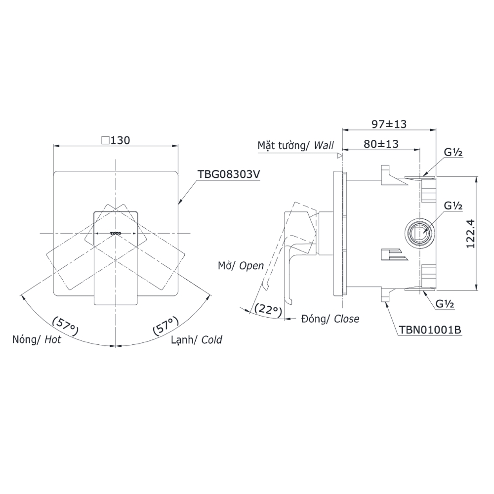 Van gật gù điều chỉnh nóng lạnh TOTO TBG08303VA - 2
