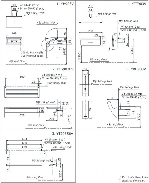 Bộ phụ kiện nhà tắm TOTO YS903N5V (5 món, vuông, G Series) - 2