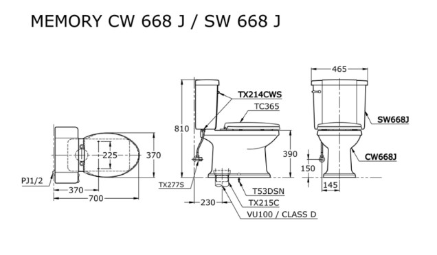 Bồn cầu 2 khối Memory TOTO CW668J nắp đóng êm TC393VS - 2
