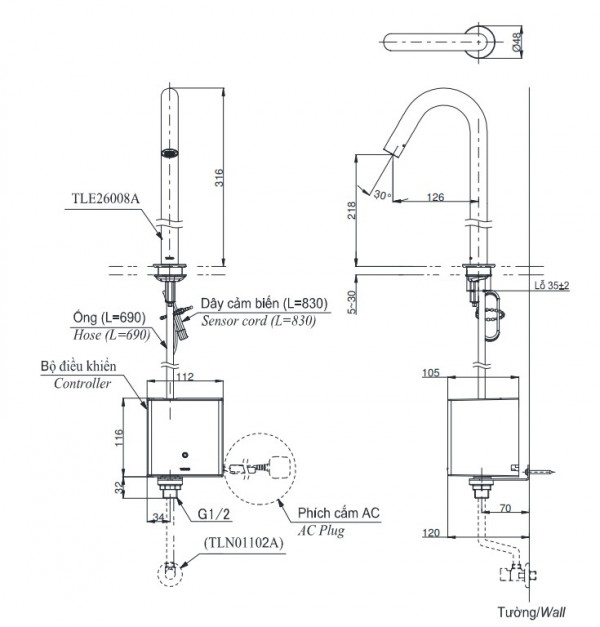 Vòi lavabo cảm ứng TOTO TLE26008A - 2