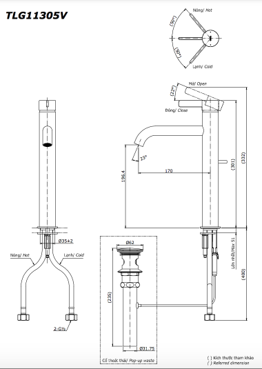 Vòi lavabo nóng lạnh TOTO TLG11305V GF Series