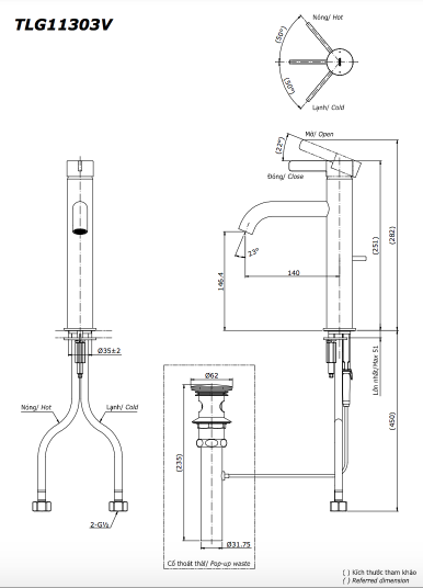 Vòi lavabo nóng lạnh GF TOTO TLG11303V