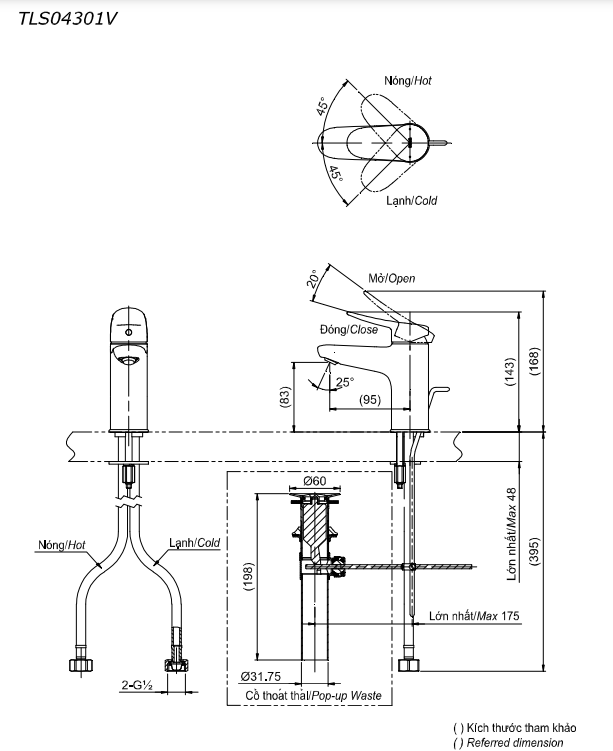 Vòi lavabo nóng lạnh LF TOTO TLS04301V - 6