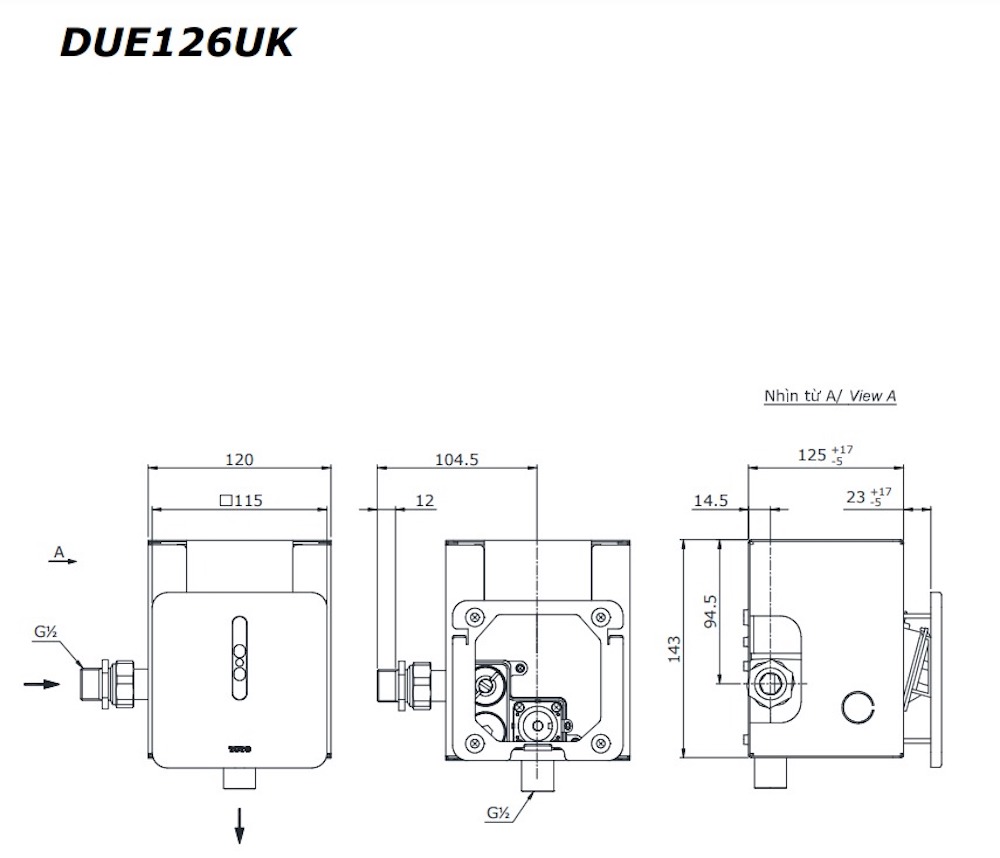 Van xả tiểu TOTO DUE126UKA cảm ứng dùng pin