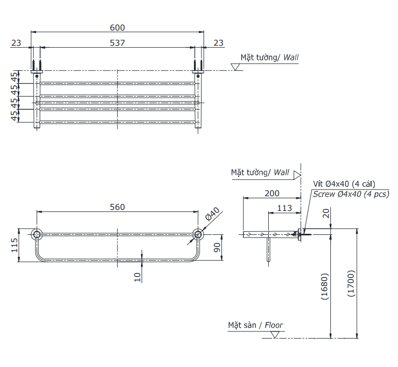 Thanh vắt khăn 2 tầng TOTO YTS406BV - 4