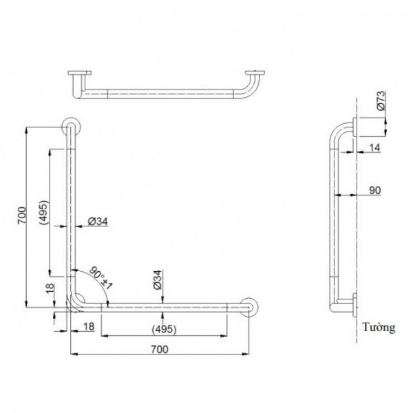 Thanh tay vịn chữ L TOTO T114CL9R/T110D3R(x3) - 7