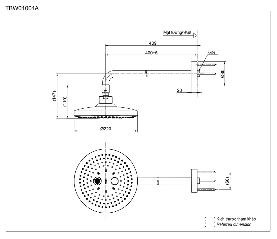 Bát sen tắm tắm gắn tường TOTO TBW01004A (2 chế độ, tròn) - 9