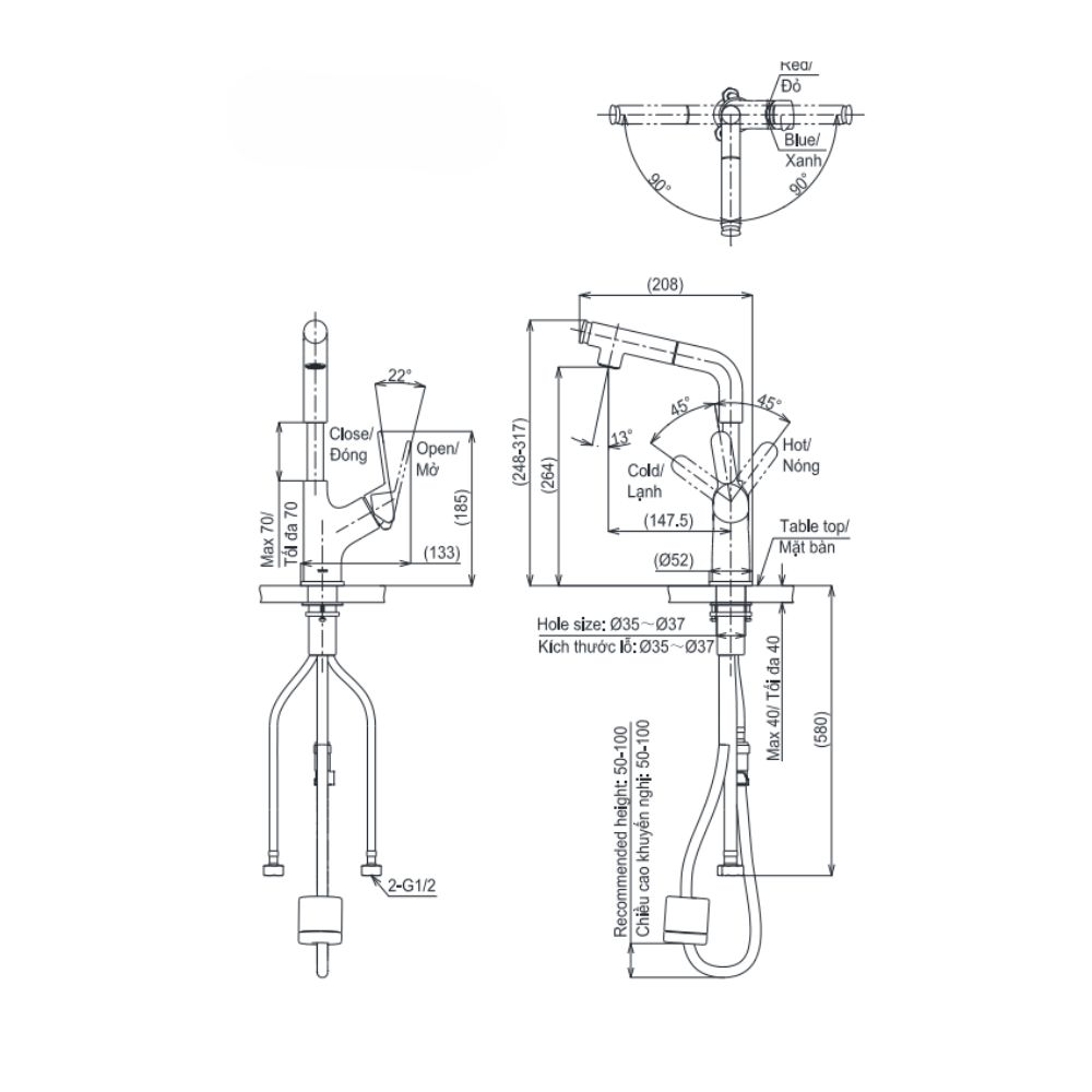 Vòi lavabo nóng lạnh TOTO TLS083J0V dây rút - 7