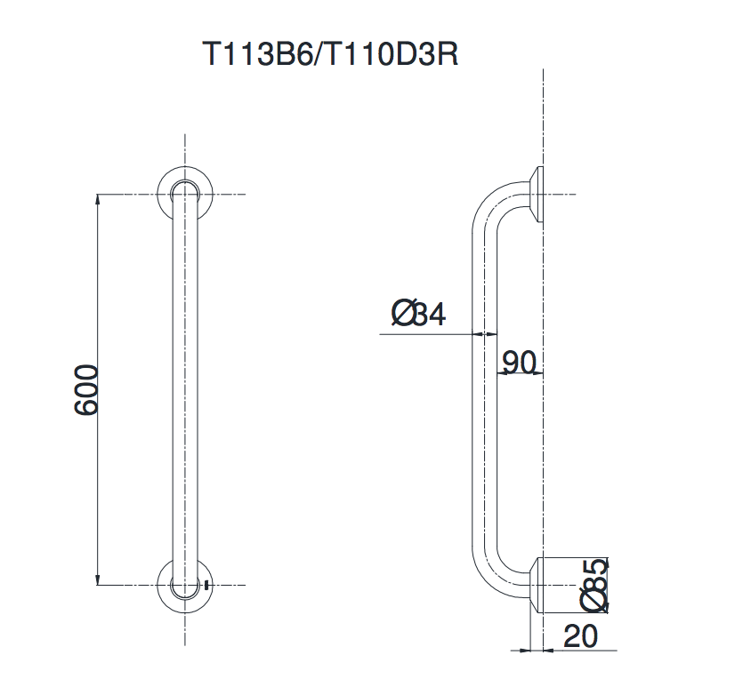 Thanh tay vịn TOTO T113B6/T110D3R(x2)